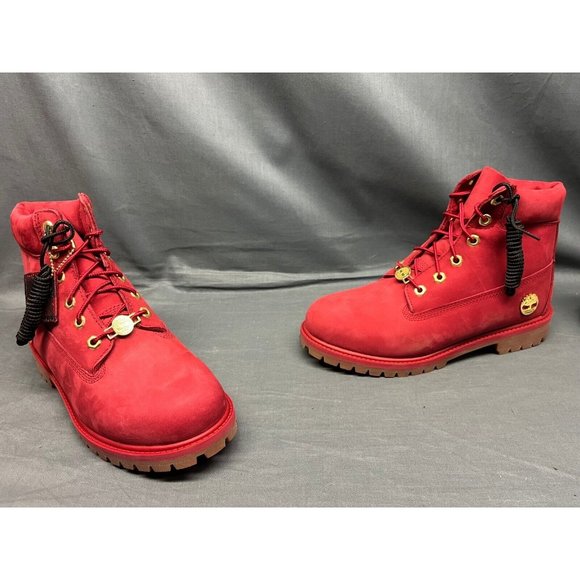 Timberland Boys Premium Waterproof Boots Lace Up Red Gold Size